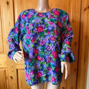 Vintage Liz Claiborne Collection Floral Top Blouse 100% Silk Size 12 Womens